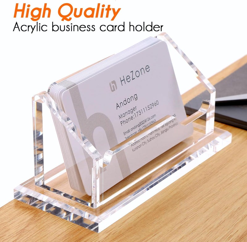 HeZone Acrylic Card Holder Clear Horizontal Business Card Organizer Stand for Desk 1 Slots Business Cards Stand for Women and Men - Image 2